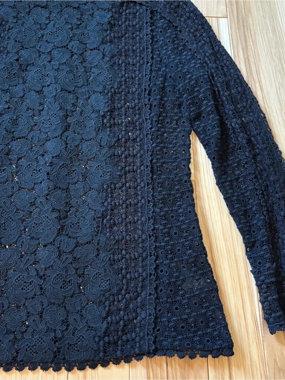 Rebecca Taylor Black Lace Embellished High Neck Long Sleeve Top